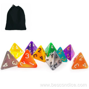 Bescon 10pcs Set of Multi Polyhedral D4 dice, 10 Count Assorted Random Multi Effected&Colored Pack of Dice in Drawstring Pouch
